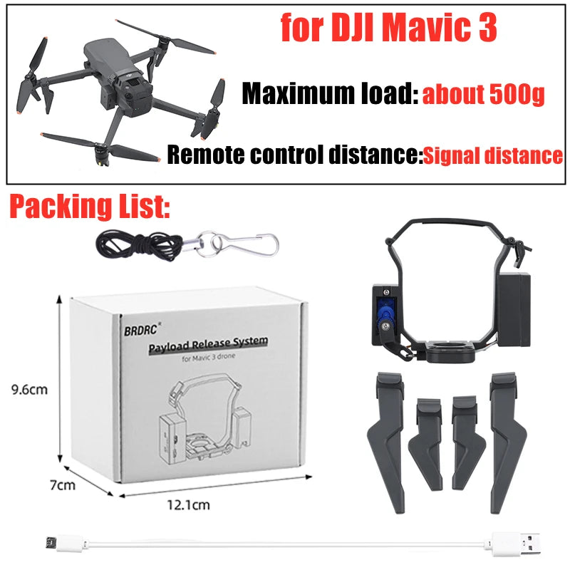 Airdrop System for DJI Mavic 3/3 Classic/2/AIR 2/2S Drone Thrower Fishing Bait Wedding Ring Gift Deliver Life Rescue Kits 20 BRDRC Payload Release System dione 9.6cm 7cm Kkp