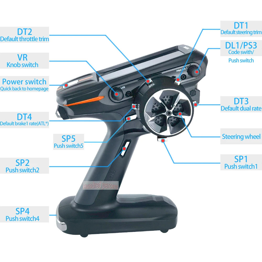 Radiolink RC8X 2.4G 8 Channels Radio Transmitter, DT1 DT2 Default steeringtrim Default throttle trim DLI/PS