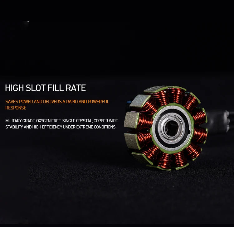 MAD BSC3110 FPV Drone Motor, High-stability motor with single-crystal copper wire and oxygen-free construction for rapid response, power efficiency, and exceptional performance.