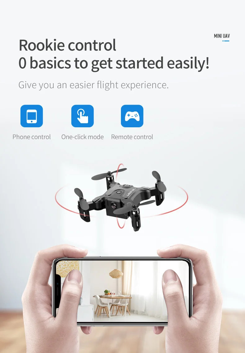 V2 Mini Drone, phone control one-click mode remote control gives you an easier flight experience