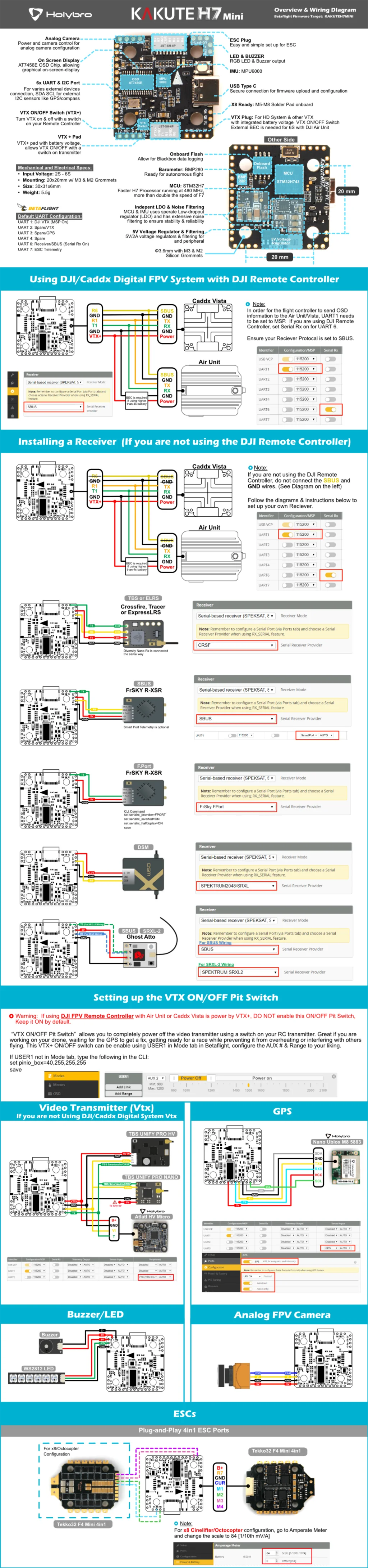 HolyBro Kakute H7 / H7 Mini Flight Controller, VTX+ ONIOFF switch can enable using USERI Mode tab Betaflight