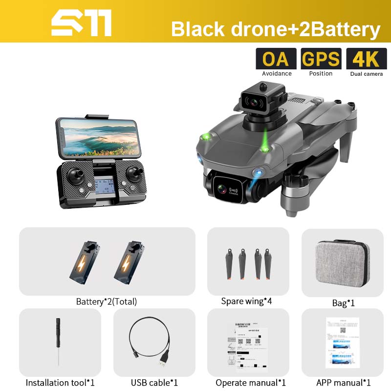 S11 Pro Drone, S7 Black drone+2Battery OA GPSI 4