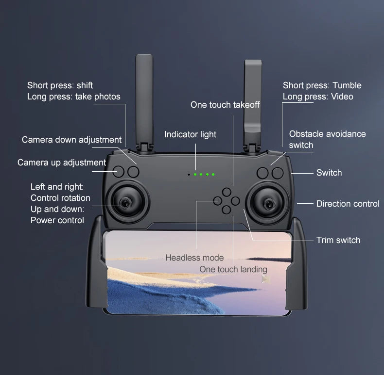 KBDFA NEW P7 Mini Drone, camera up adjustment switch left and right: control rotation direction control up and
