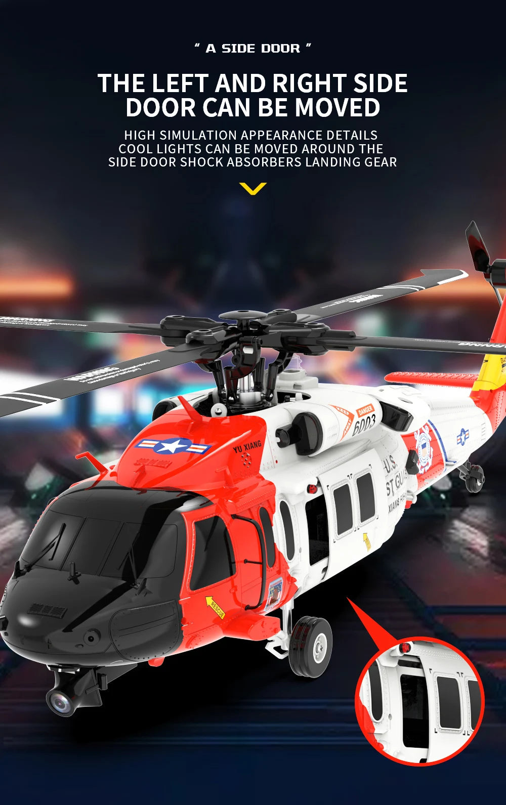 YXZNRC F09-S Flybarless RC Helicopter, A SIDE DOOR CAN BE MOVED HIGH SIMULATION APPEARANCE