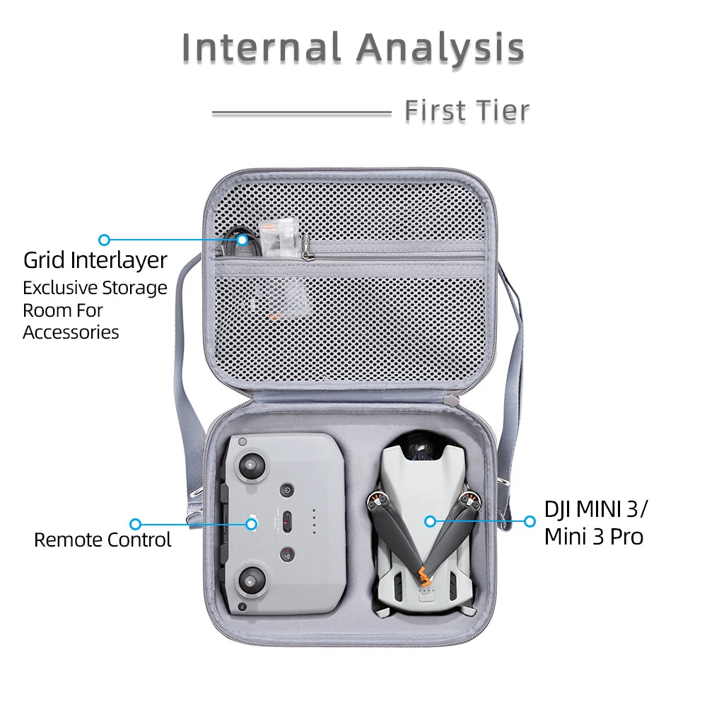 For DJI Mini 3 Pro/Mini 3 Storage Case - For DJI RC/RC N1 Remote Control Battery Compatibility Bag Accessories for DJI Mini 3 Pro 19 For DJI Mini 3 Pro/Mini 3 Storage Case, Internal Analysis First Tier Grid Interlayer Exclusive Storage Room For Accessories DJI MINI 3/ Remote Control