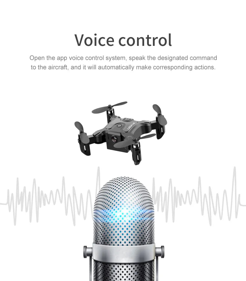 V2 Mini Drone, voice control open the app voice control system, speak the designated command to