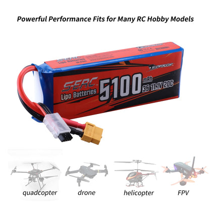 Sunpadow RC 3S 4S 6S Lipo Batterie 5100mAh - pour 11.1V 14.8V 22.2V avec prise XT60 XT90 pour Rcing Avion Drone FPV Hélicoptère