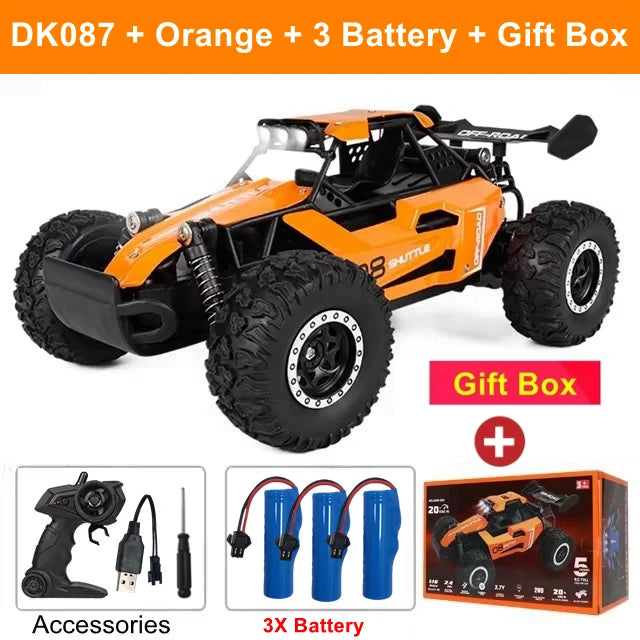Samochód zdalnie sterowany 4WD DK087 RC Drift Racing 1:16 Off Road, stop aluminium, 2.4G, szybkie ciężarówki z LED, wspinaczka, idealny prezent dla dzieci