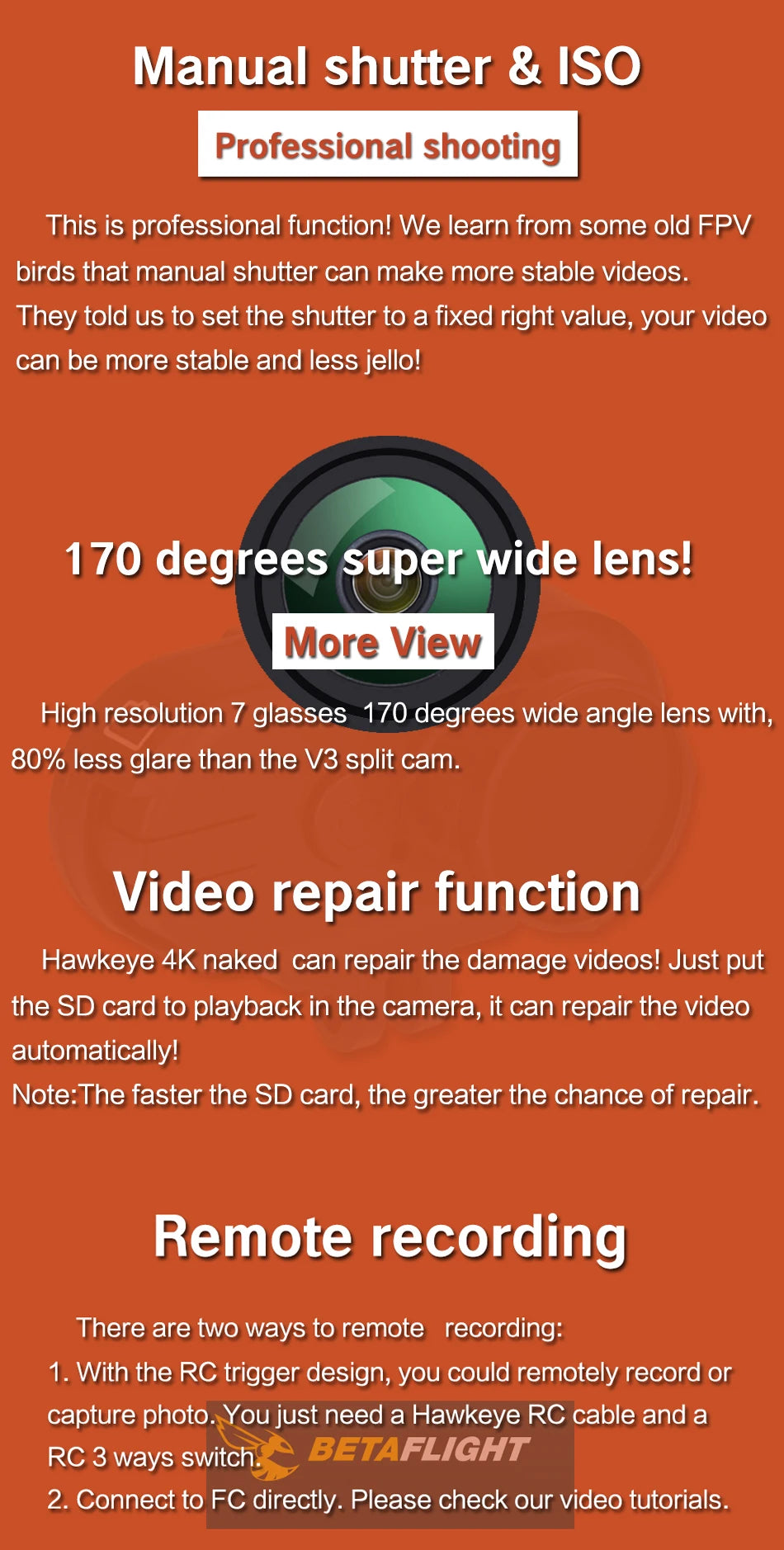 Hawkeye Thumb 4K HD FPV Camera - With ND16 Filter FOV 170 Gyroflow Stabilization Remote Recording For FPV Rcaing Drone Quadcopter 19 Hawkeye Thumb 4K HD FPV Camera, manual shutter can make more stable videos . the faster the SD card, the greater the chance