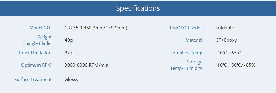 T-motor FA18.2x5.9 Folding Prop, T-MOTOR Series Foldable Weight 40g Material CF+ -Epoxy