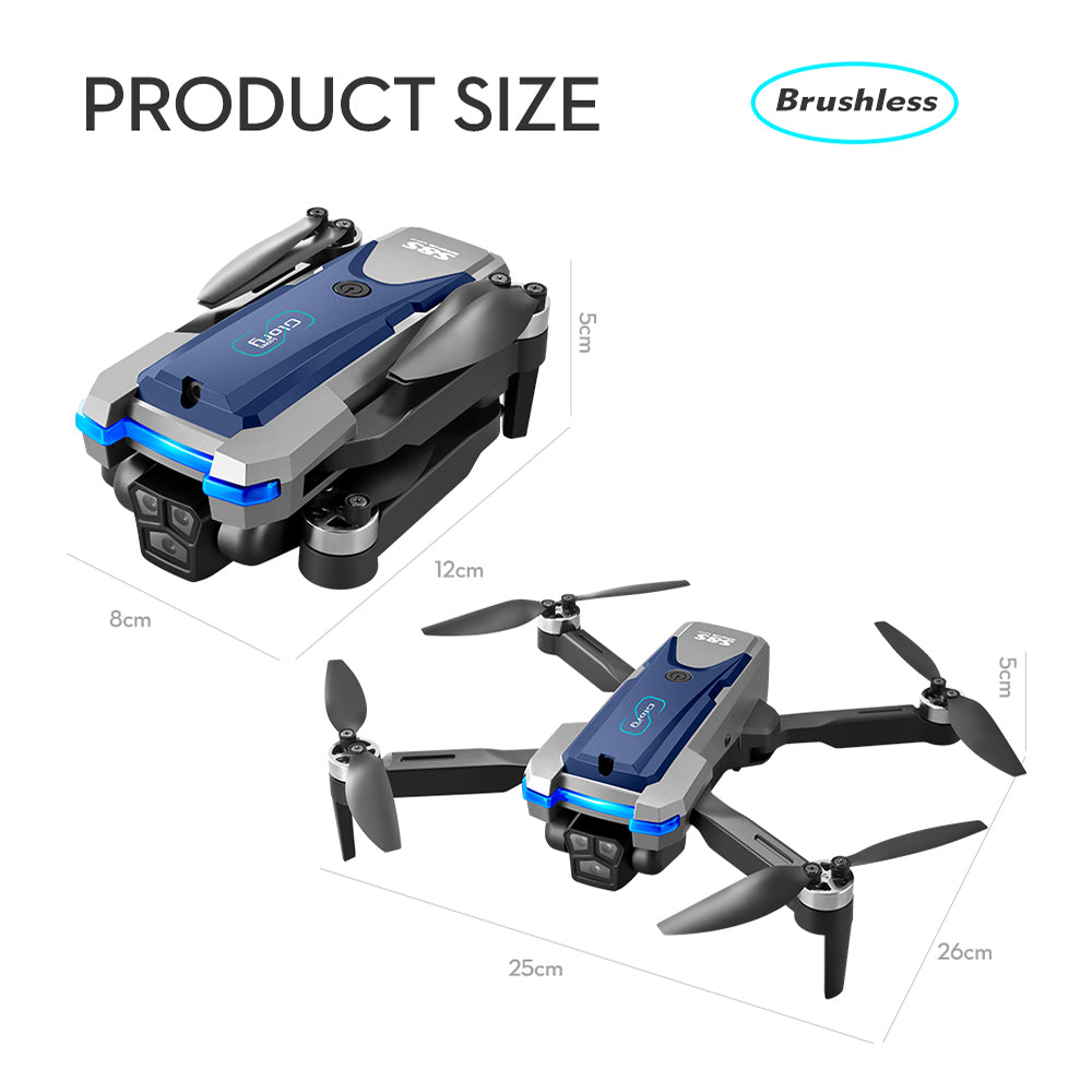 LS S8S Drone - 2.4G optical flow three-camera brushless drone with dual lens WIFI professional aerial photography drone 55 LS S8S Drone, Product size brushless 9' 12cm 8cm 26c