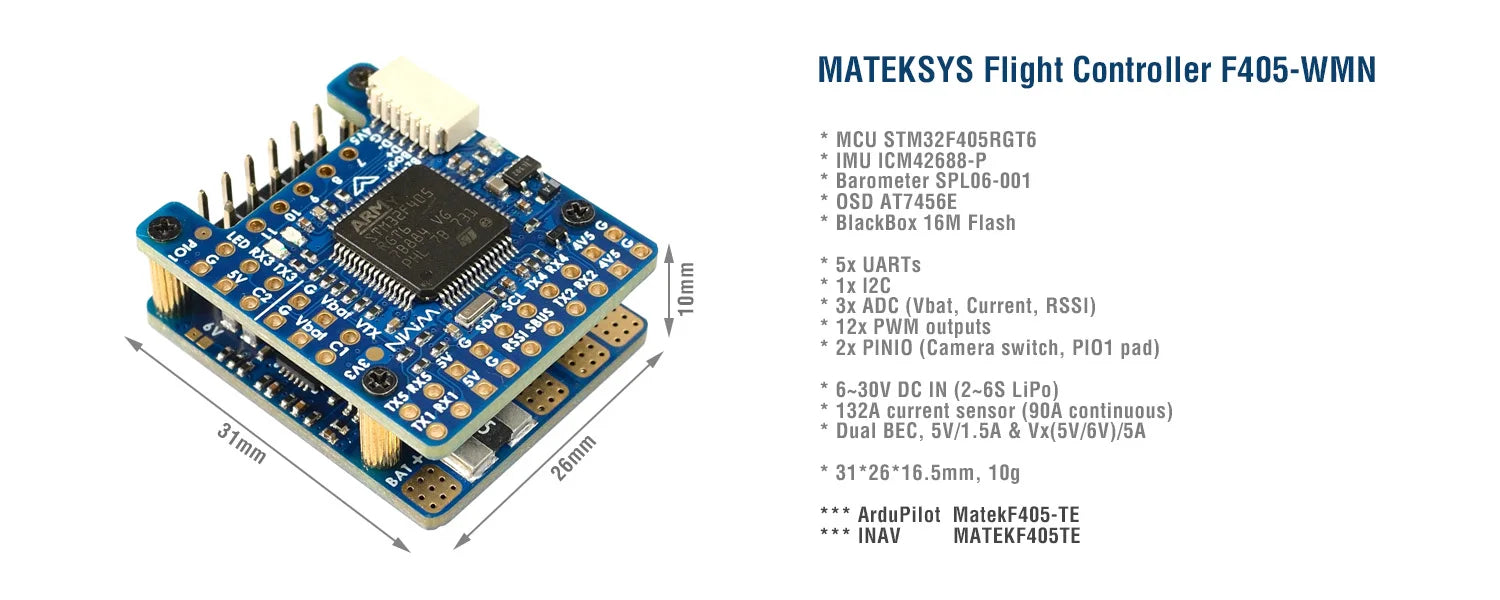 MATEK F405-WMN - Mateksys FLIGHT CONTROLLER 7 MATEK F405-WMN, MATEKSYS Flight Controller F4O5-WMN MCU STM3Z