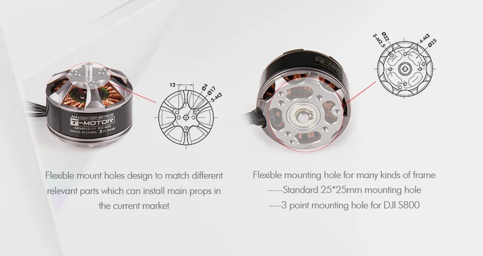 T-motor MN4012 KV340/KV400/KV480 Brushless Electric Motor 2.2KG Thrust Specila Design High Quality For Multirotor Copter Drones 11 T-motor, Standard 25*25mm mounting hole the curent market 3 mounting