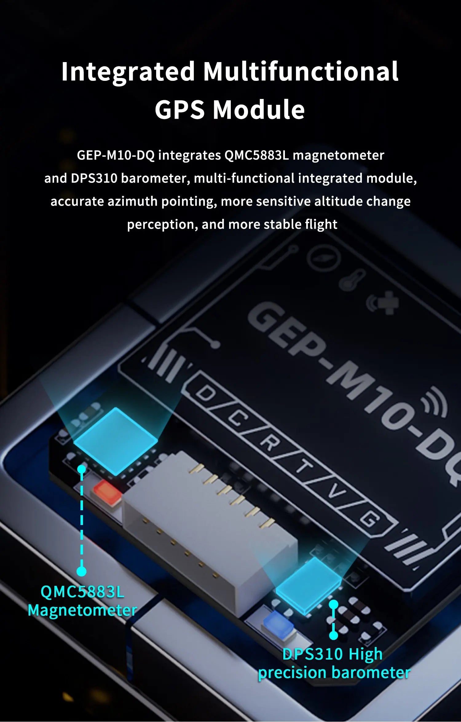 GEPRC GEP-M10 Series GPS, GEP-M1O-DQ integrates QMC5883L magnetometer and
