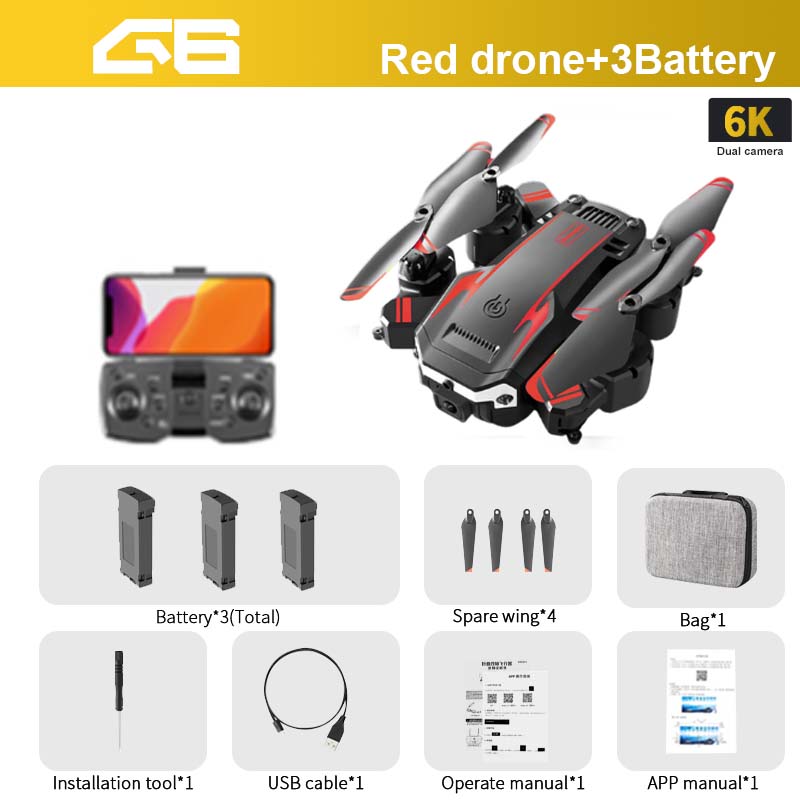 G6 Drone, 3Battery 6K Dual camera Battery"3(Total