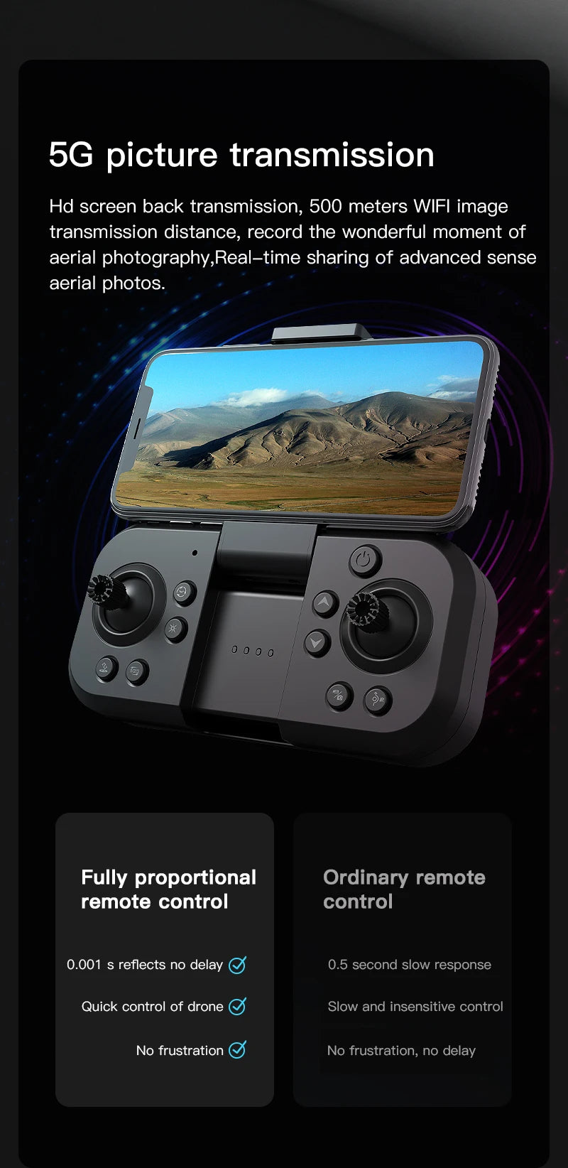 H9 Drone, 5G picture transmission Hd screen back transmission, 500 meters WIFI image transmission distance .