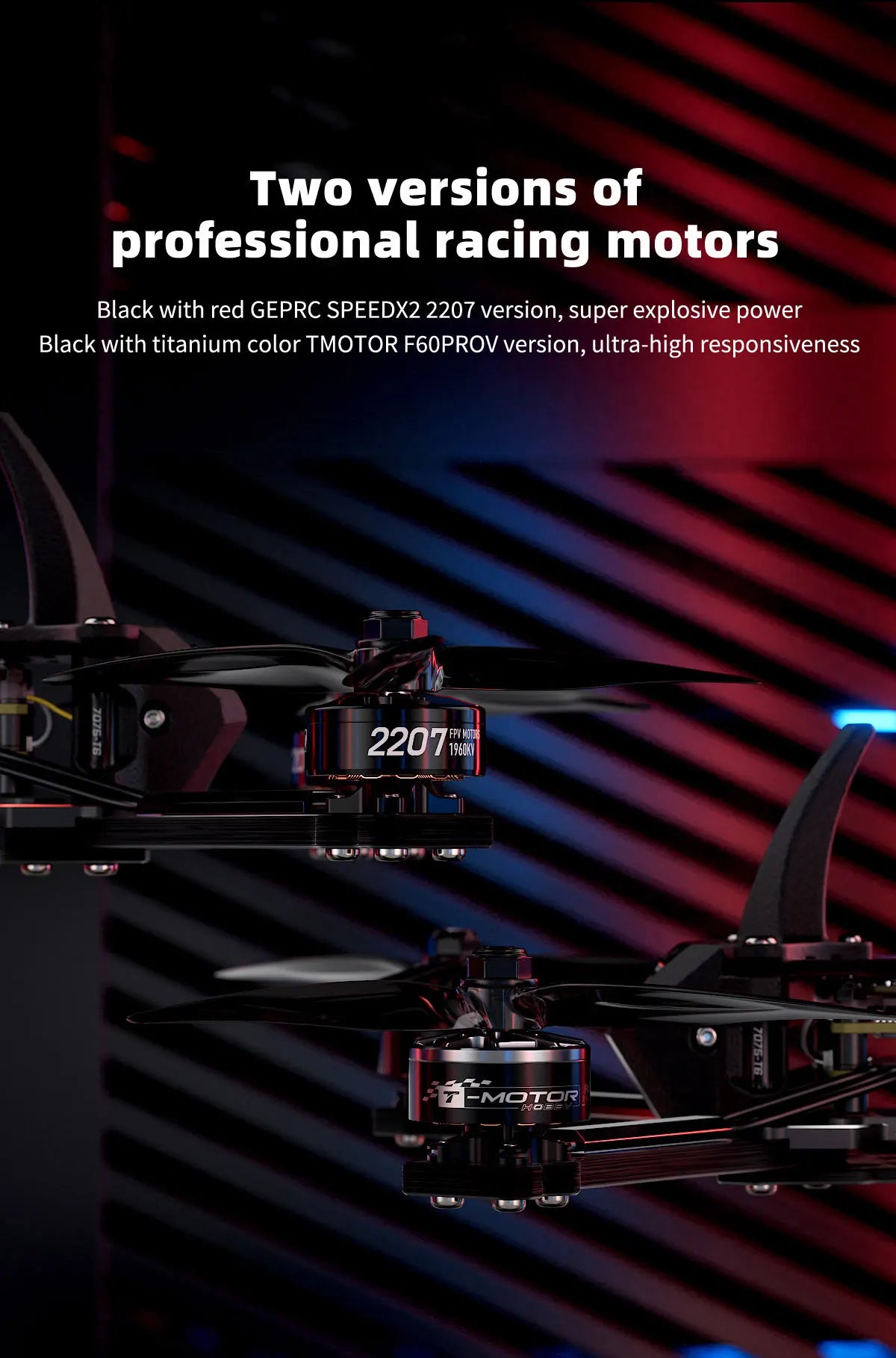 GEPRC Racer FPV Racing Drone - TAKER F722 E55A Stack SPEEDX2 2207 TMOTOR F60PROV Drone Kit VTX Light Fast Freestyle RC Quadcopter 15 GEPRC Racer FPV, two versions of racing motors Black with red GEPRC SPEEDX2 2207