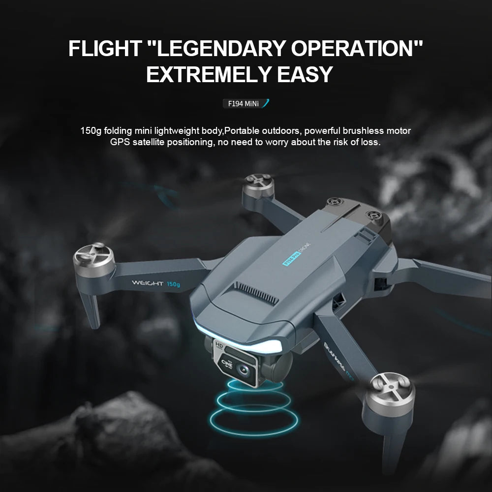 F194 GPS Drone - 1KM 5G 4K HD Dual Camera Fixed Height Brushless WIFI FPV Foldable Quadcopter Professional Camera Drone 13 F194 GPS Drone, F194 MiNi 150g folding mini lightweight body, powerful brushless motor GPS satellite