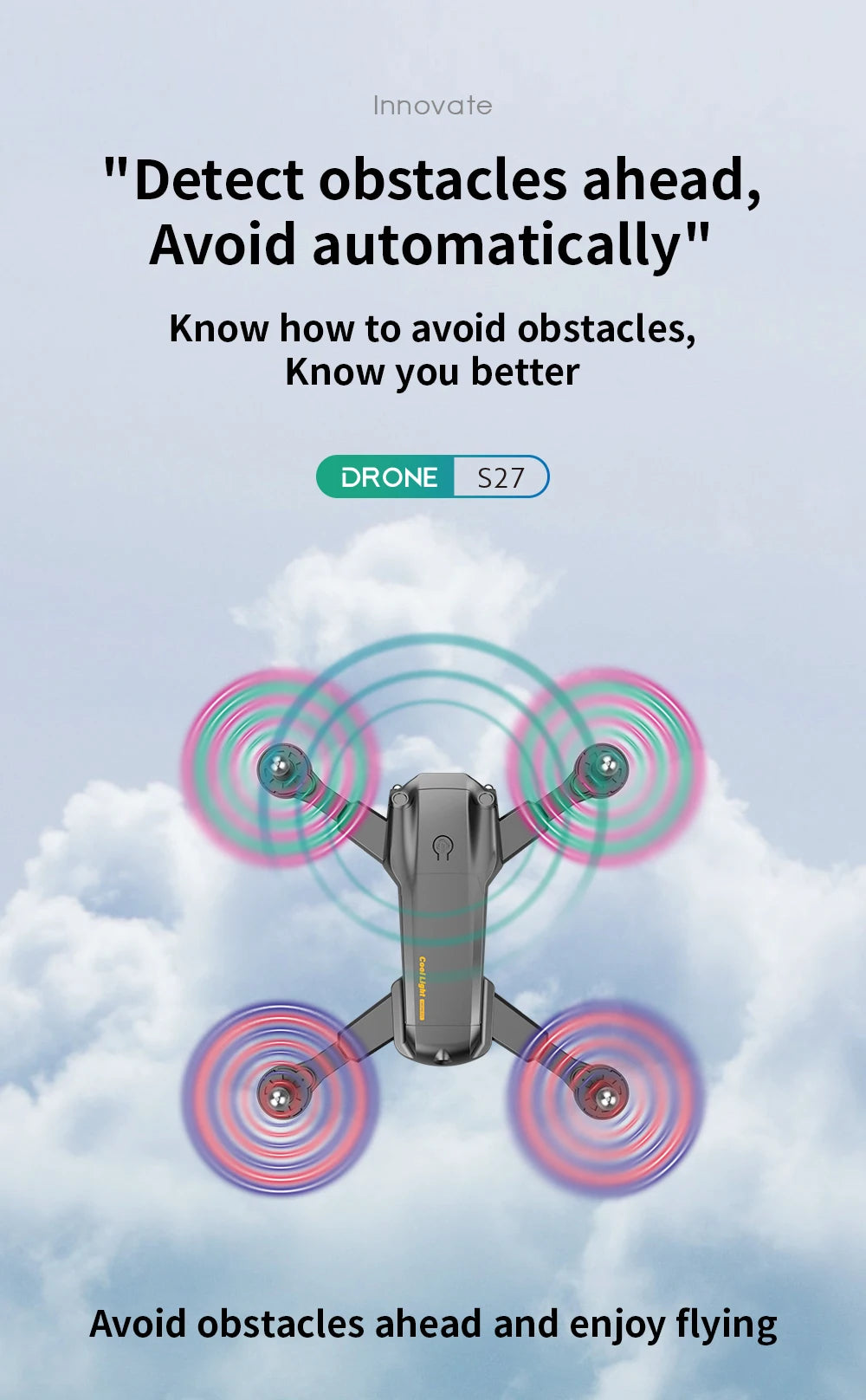 S27 Drone, drone s27 avoids obstacles ahead, avoids automatically .