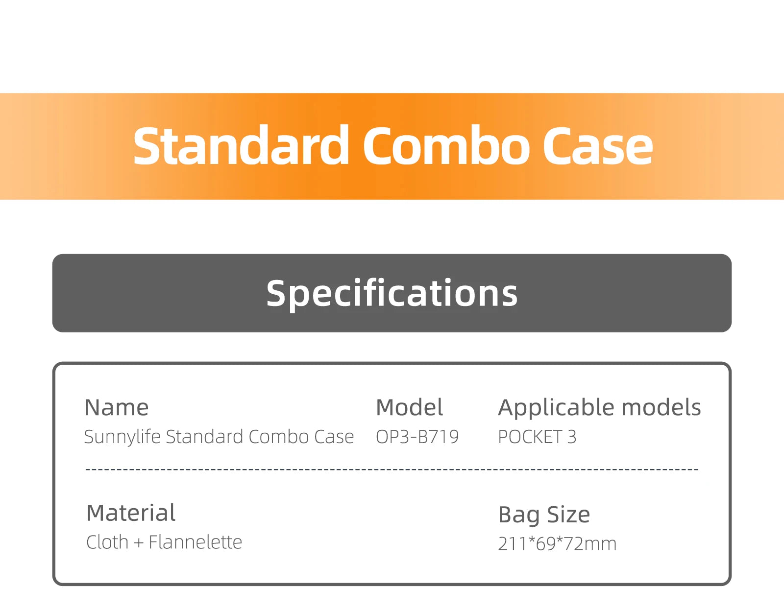 For DJI Pocket 3 Storage Bag, Sunnylife Standard Combo Case OP3-B719 POCKET 3 Material Bag