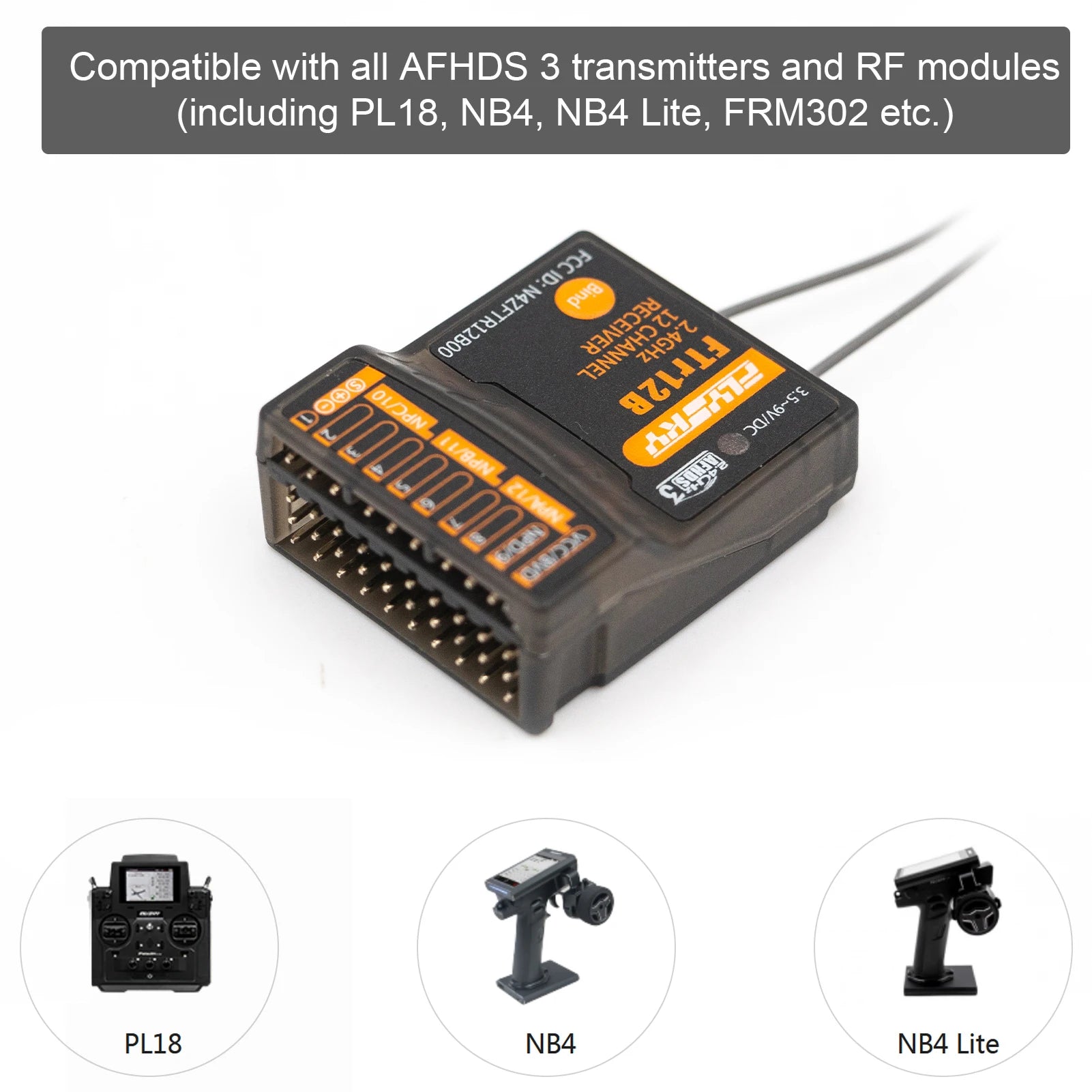 Compatible with all AFHDS 3 transmitters and RF modules (including PL18