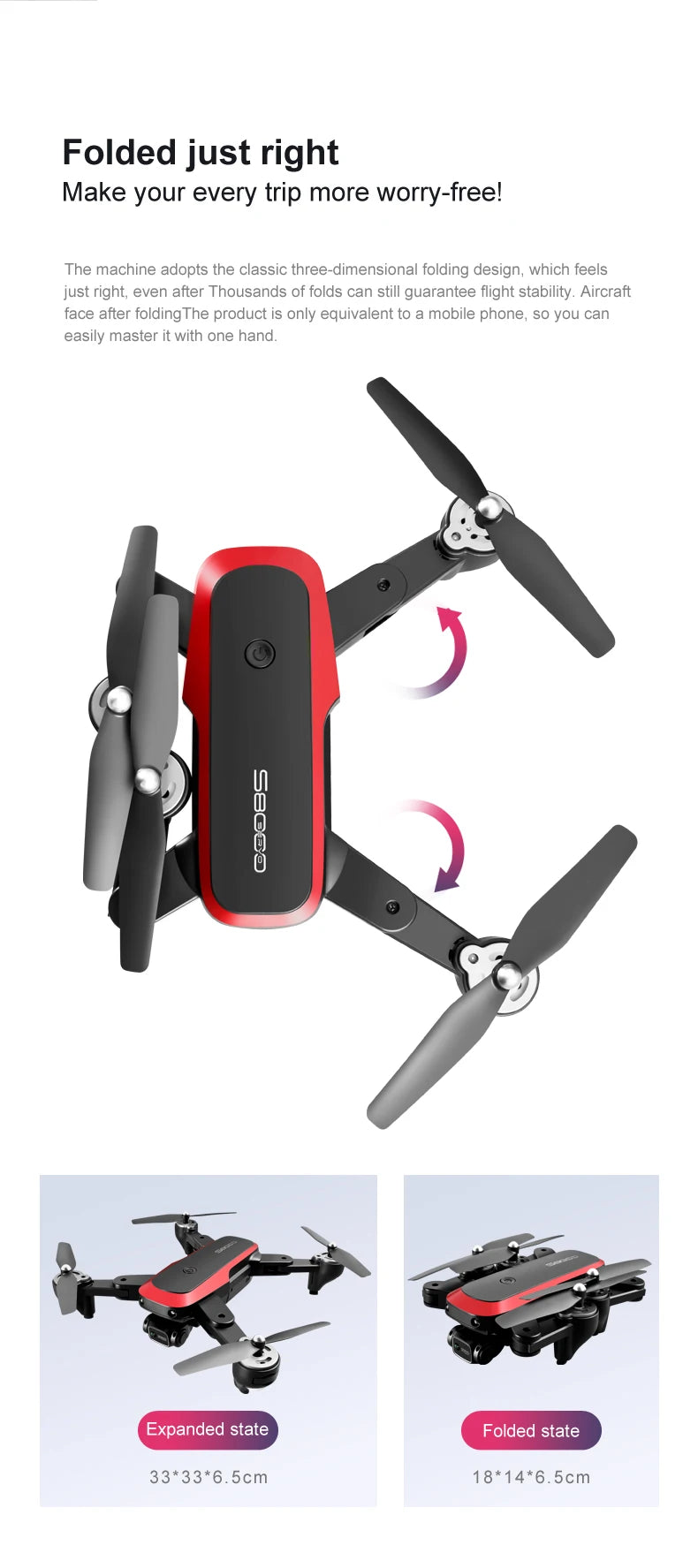 S8000 Drone - 2024 NEW Drone 4K HD Dual Lens With Optical Flow Obstacle Avoidance Photography Helicopter RC Mini Plane Toys Battery 13 S8000 Drone, folded just right make your every trip more worry-free . the