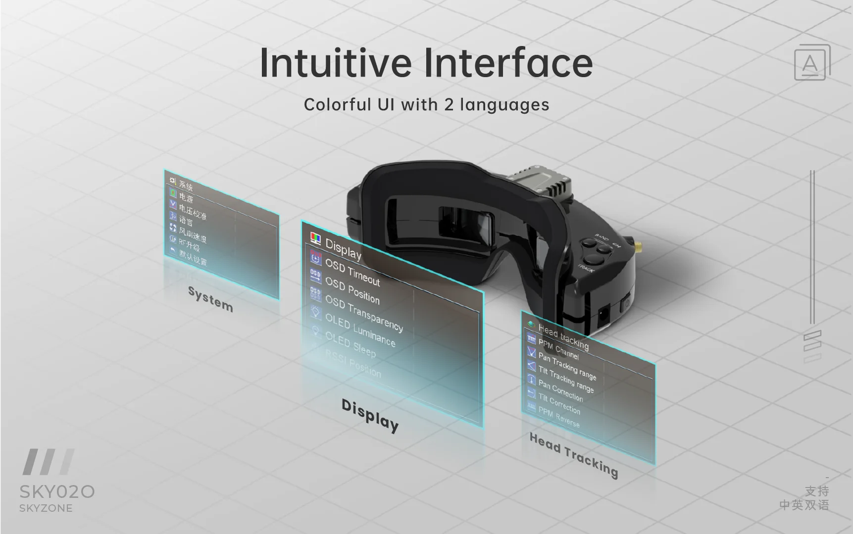 SKYZONE SKY02O FPV Goggles - OLED 5.8Ghz SteadyView Diversity RX Built DVR HD AVIN/OUT RC Racing FPV Camera Googles Drone 11 SKYZONE SKY02O FPV Goggle, OSD - Transparency OLED Head Luminance OleD 't