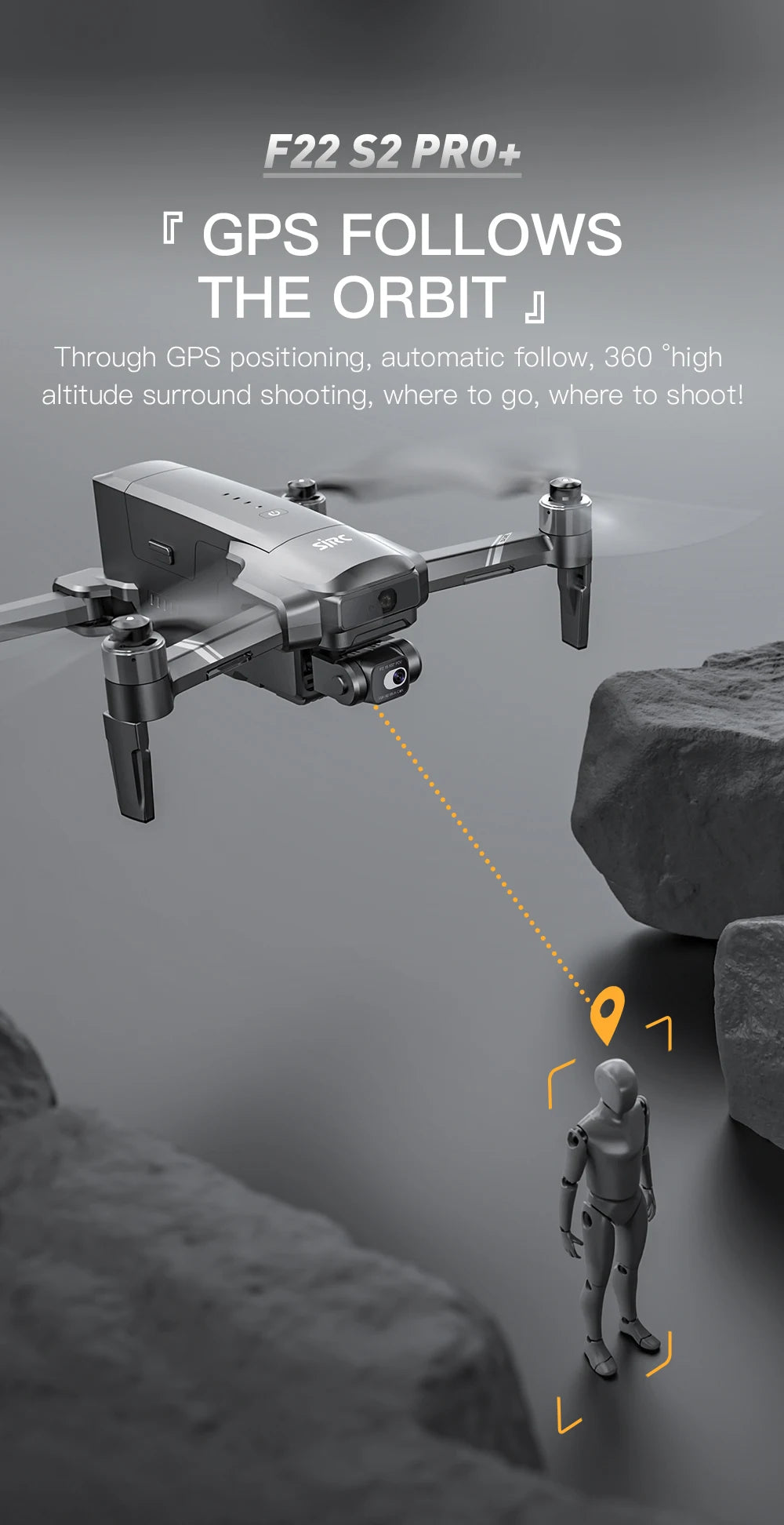 SJRC F22 S2 Pro + Drone, GPS-enabled drone for aerial filming and navigation.