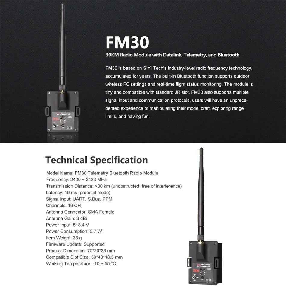 SIYI FM30 2.4G 30KM Radio Module, FM3O 3OKM Radio Module with built-in Bluetooth function supports outdoor wireless FC settings