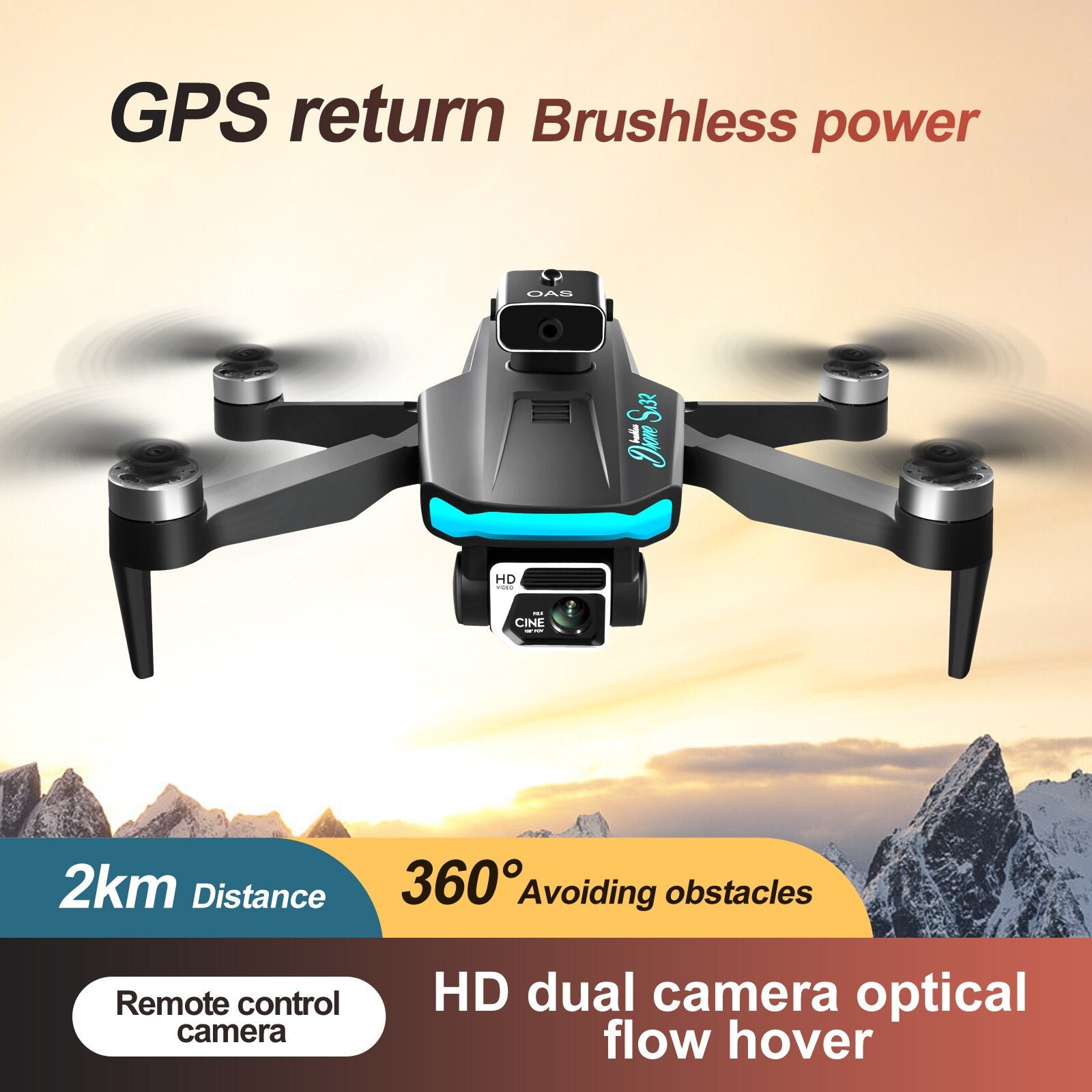 S132 Drone, GPS return Brushless power Oas 3 HD Yido C