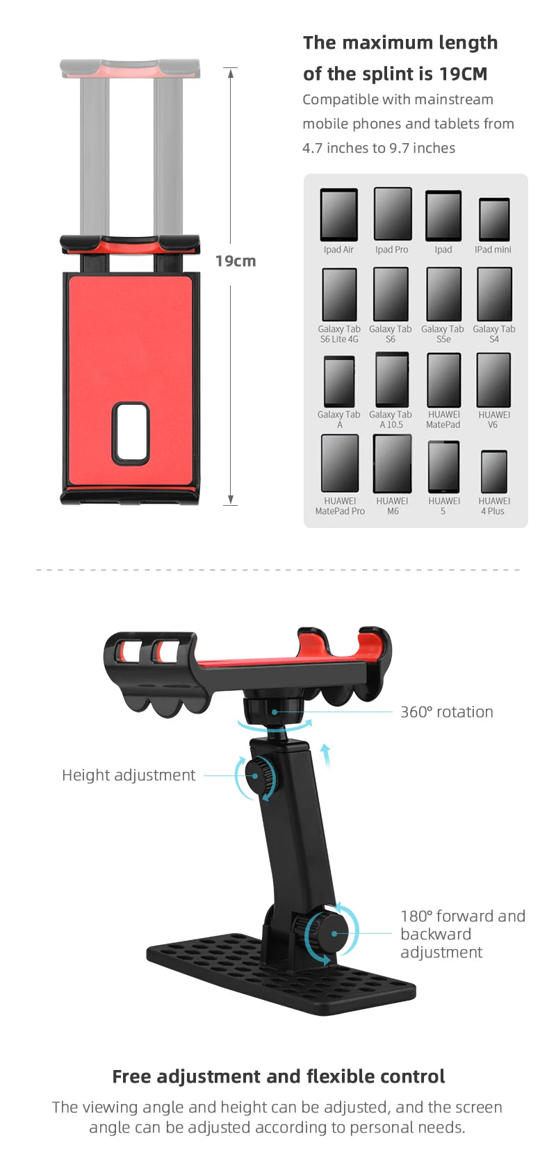 Tablet Phone Bracket Mount Holder, the maximum length of the splint is 19CM Compatible with mainstream mobile phones and tablets
