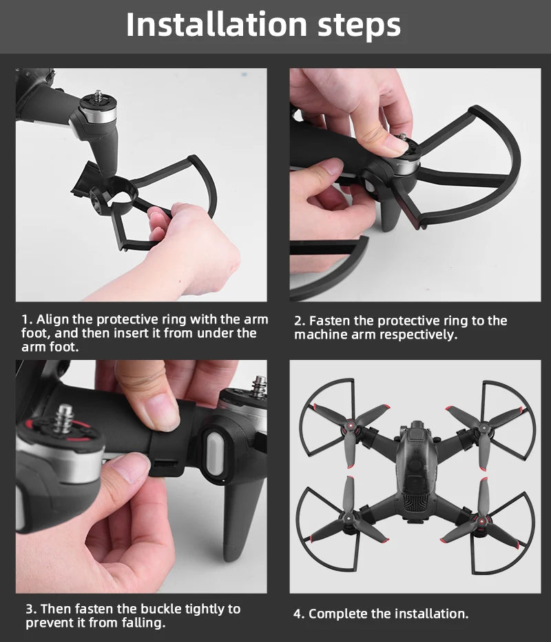 DJI FPV Propeller Guard Lens Cover Cap Antenna Signal Extender Landing Gear Propeller Box for DJI FPV Comb Drone Accessories 38 DJI FPV Propeller, the protective ring should be inserted from under the machine arm . the buckle should be