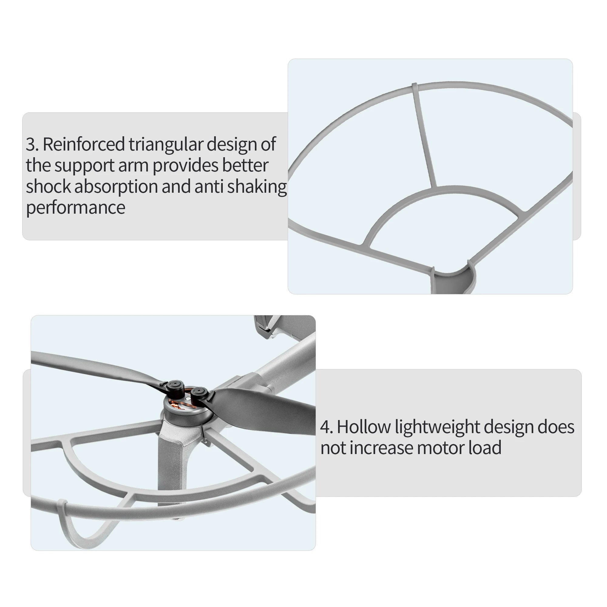 For DJI Mini 4 Pro Propeller Guard, 3.Reinforced triangular design of the support arm provides better shock absorption and