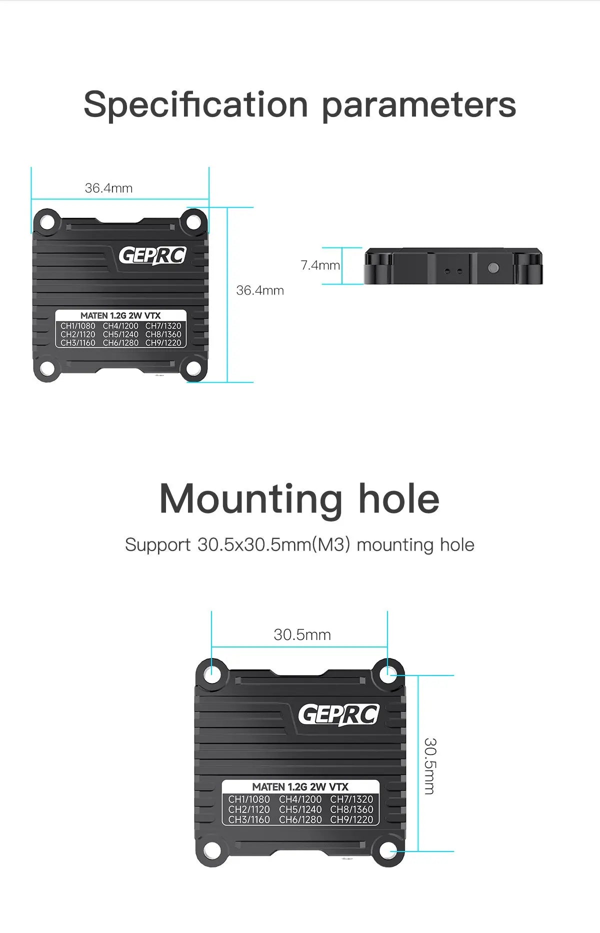 GEPRC MATEN 1.2G 2W VTX, MATEN 1.2G 2W VTX uses high-strength aluminum alloy