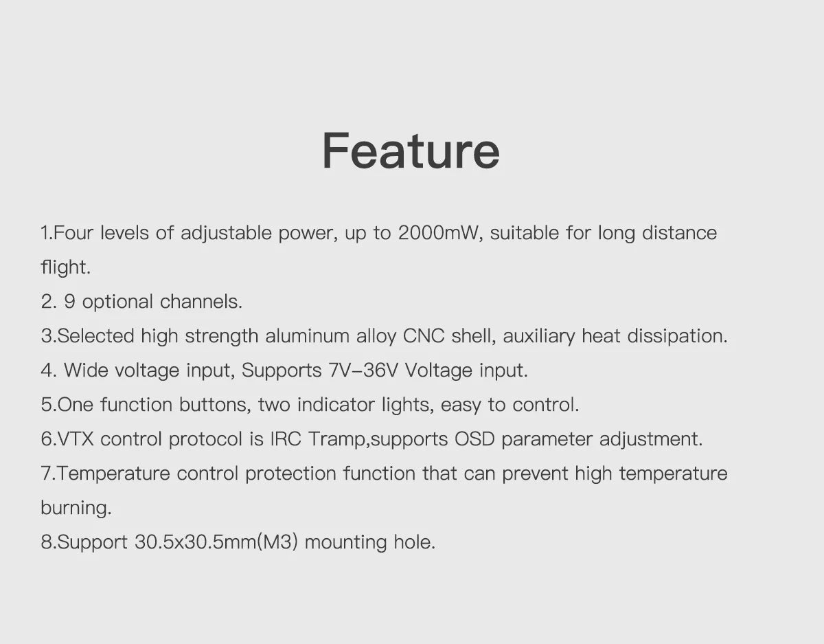 GEPRC MATEN 1.2G 2W VTX - 25mW/2000mW VTX Transmitter Transmitting Module 1080 Mhz -1360 Mhz for FPV Long Range Racing Drone 9 GEPRC MATEN 1.2G 2W VTX, four levels of adjustable power, up to 2OOOmW, suitable for long distance flight