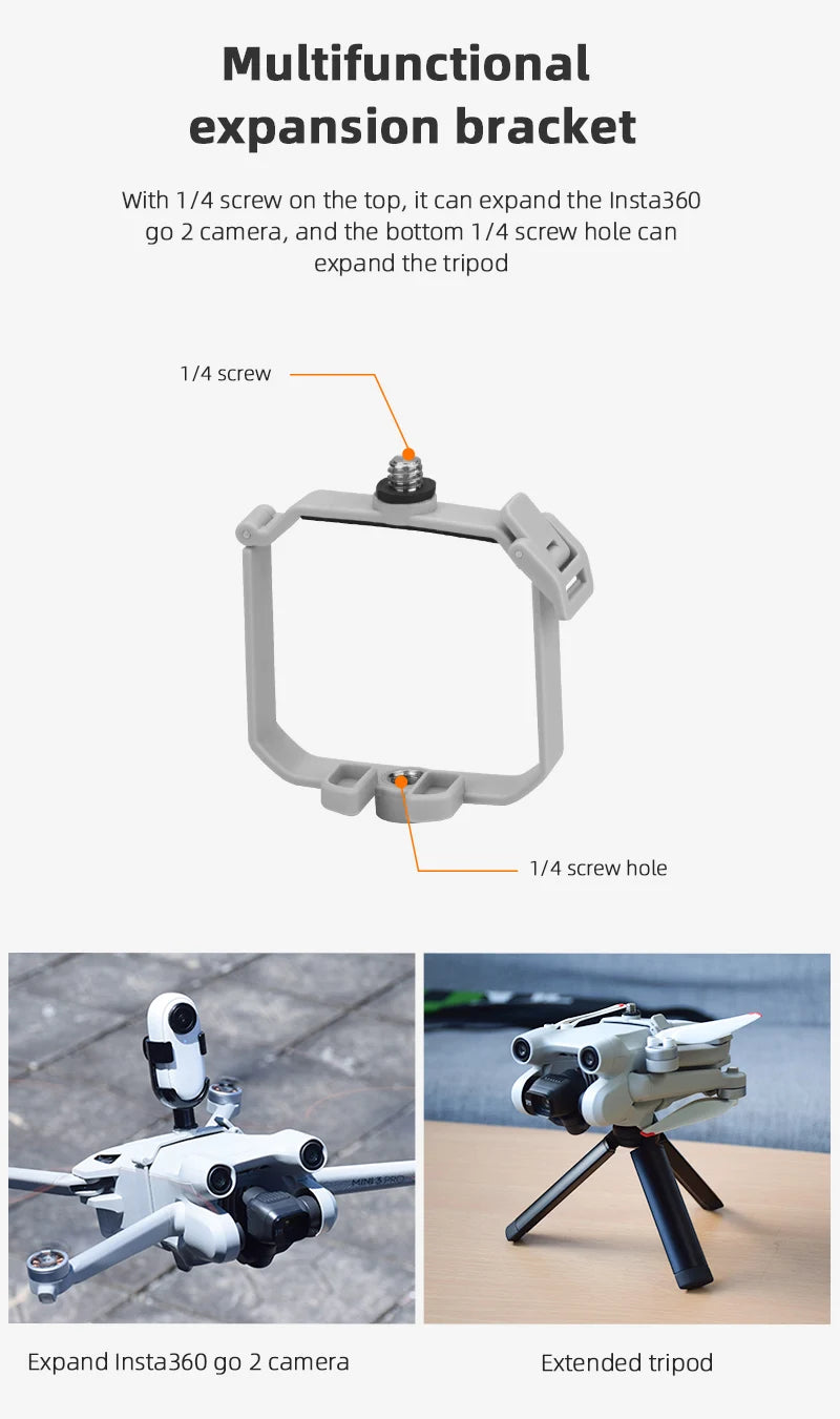 Top Extension Camera Bracket Mount Holder, Multifunctional expansion bracket With 1/4 screw on the top, it can expand the Insta360 go