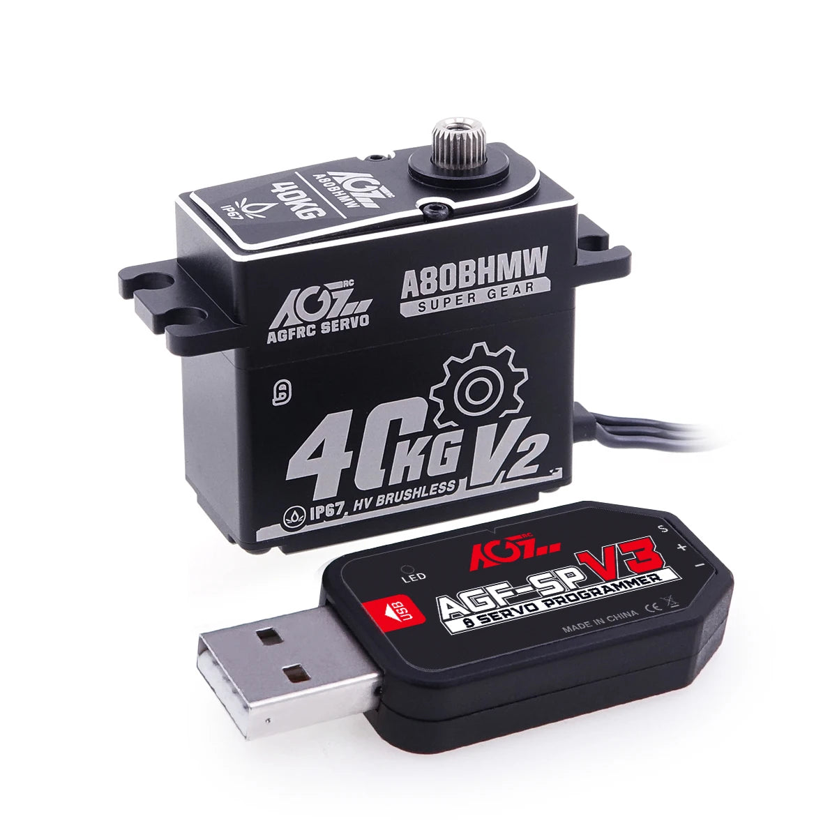 AGFRC A80BHMW V2 - Steel Gears 40KG Programmable Waterproof BLS RC Steering Servo For 1/10 Scale Car Crawler Buggy Truck Off-Road