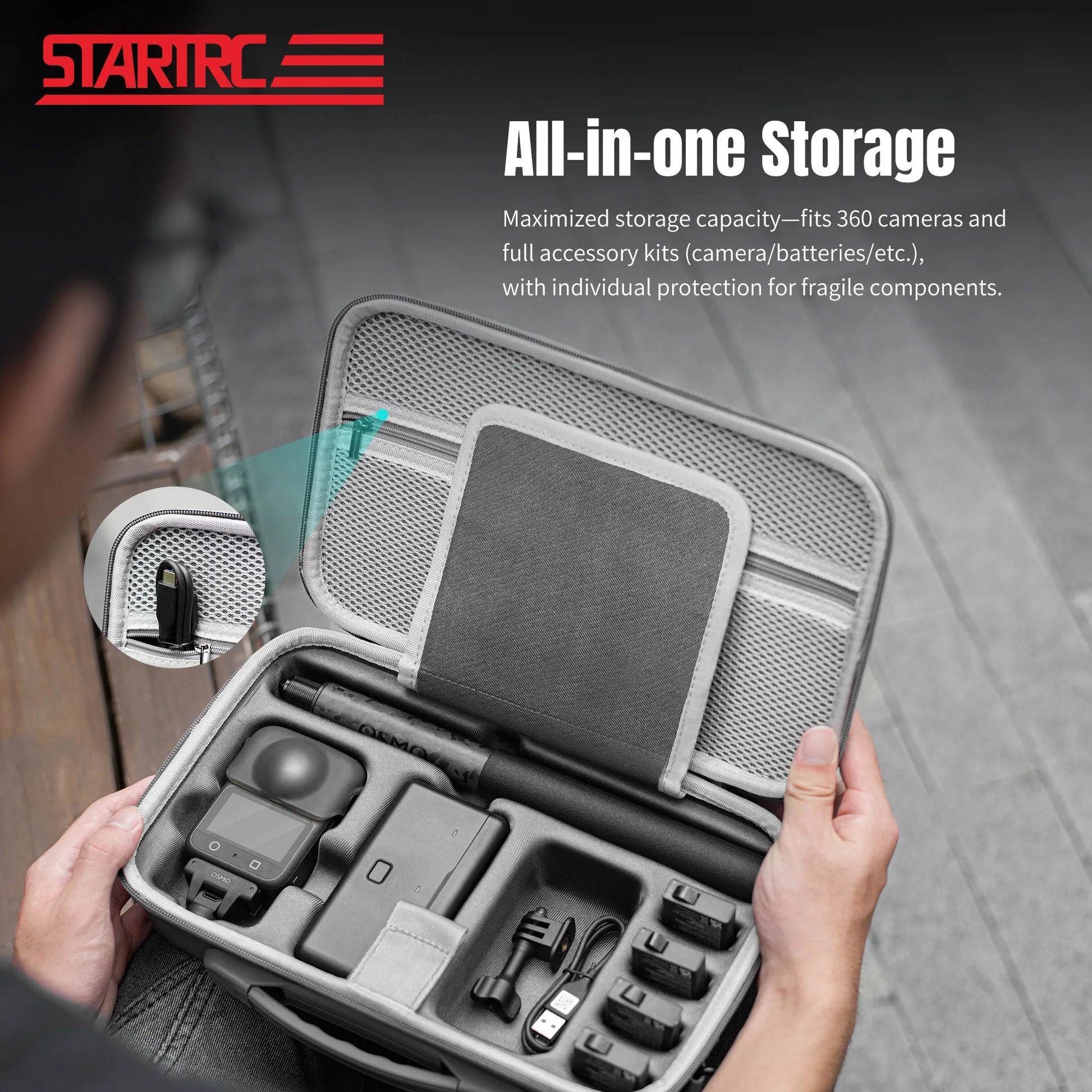 STARTRC Camera Shoulder Bag, STARTRC all-in-one case for DJI Osmo 360 features protective compartments and an adjustable strap for secure, portable storage.