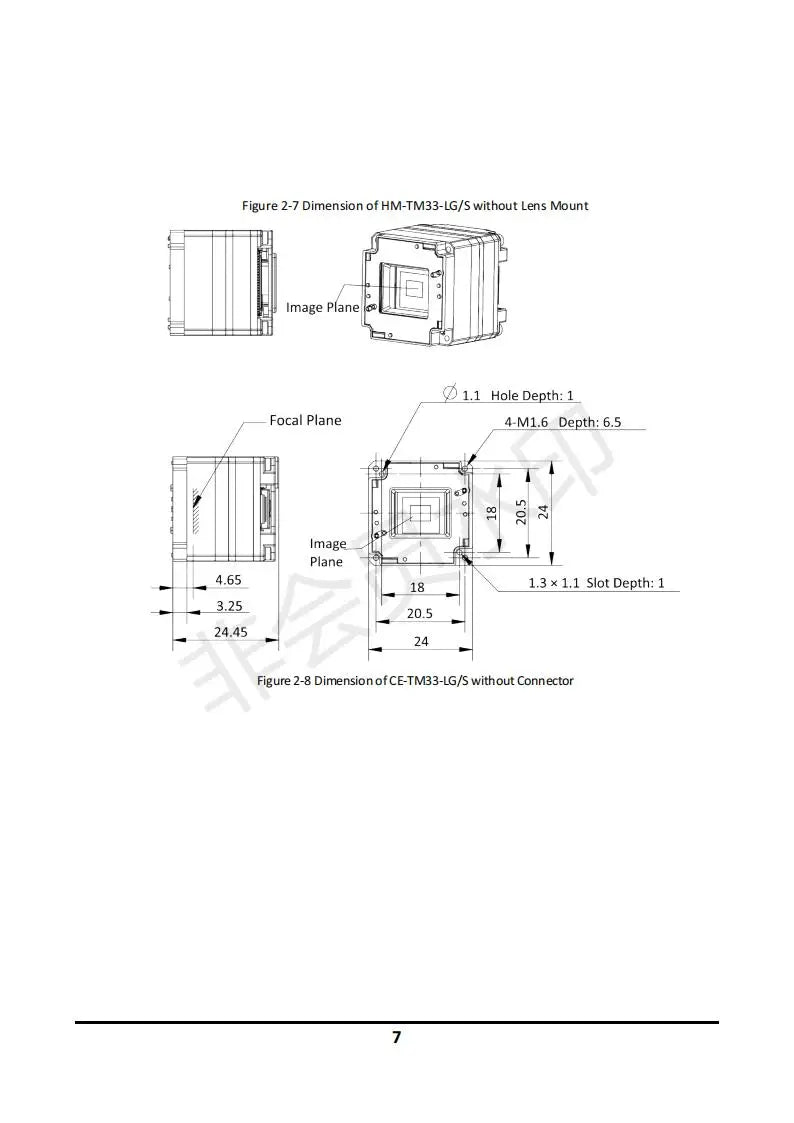 Figure 2-7 Dimension of HM-TM33-LG/S without Lens Mount Image Plan