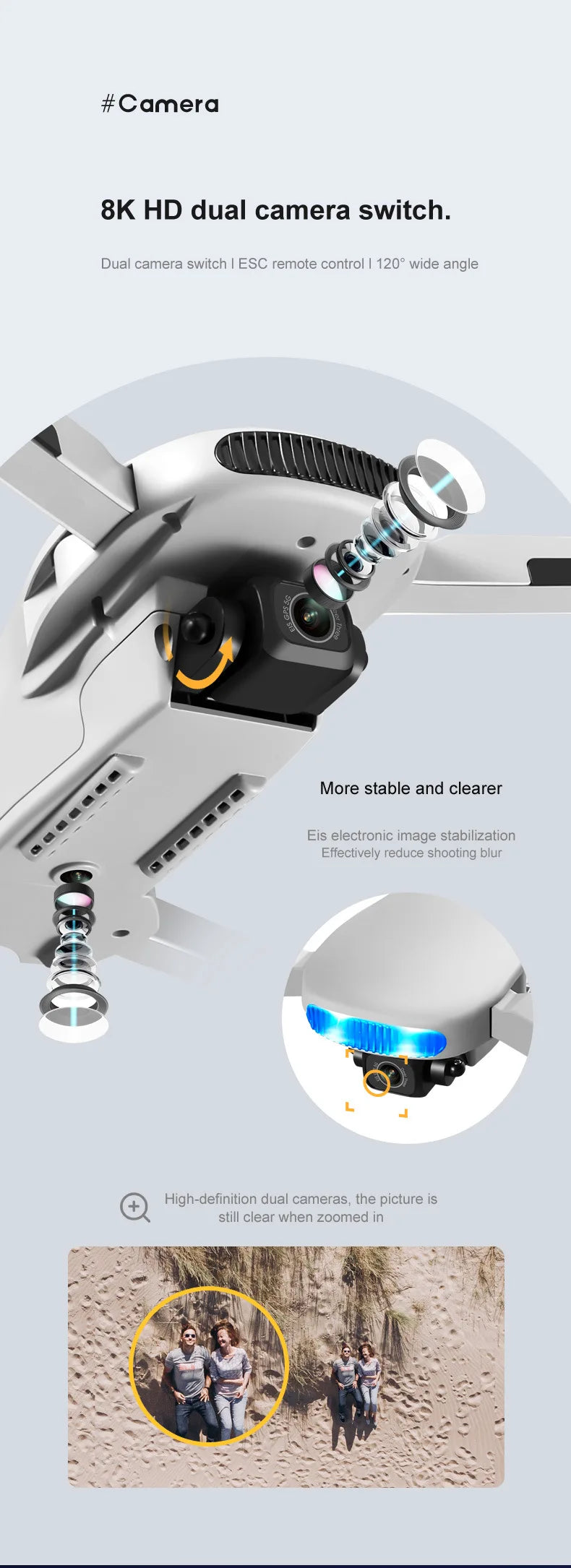 2023 New LU3 Max GPS Drone - 8K HD Dual Camera 5G Wifi FPV Optical Flow Brushless Motor Folding Quadcopter RC Distance 800M Gift Toys Professional Camera Drone 25 2023 New LU3 Max GPS Drone, #Camera 8K HD dual camera switch: Dual camera