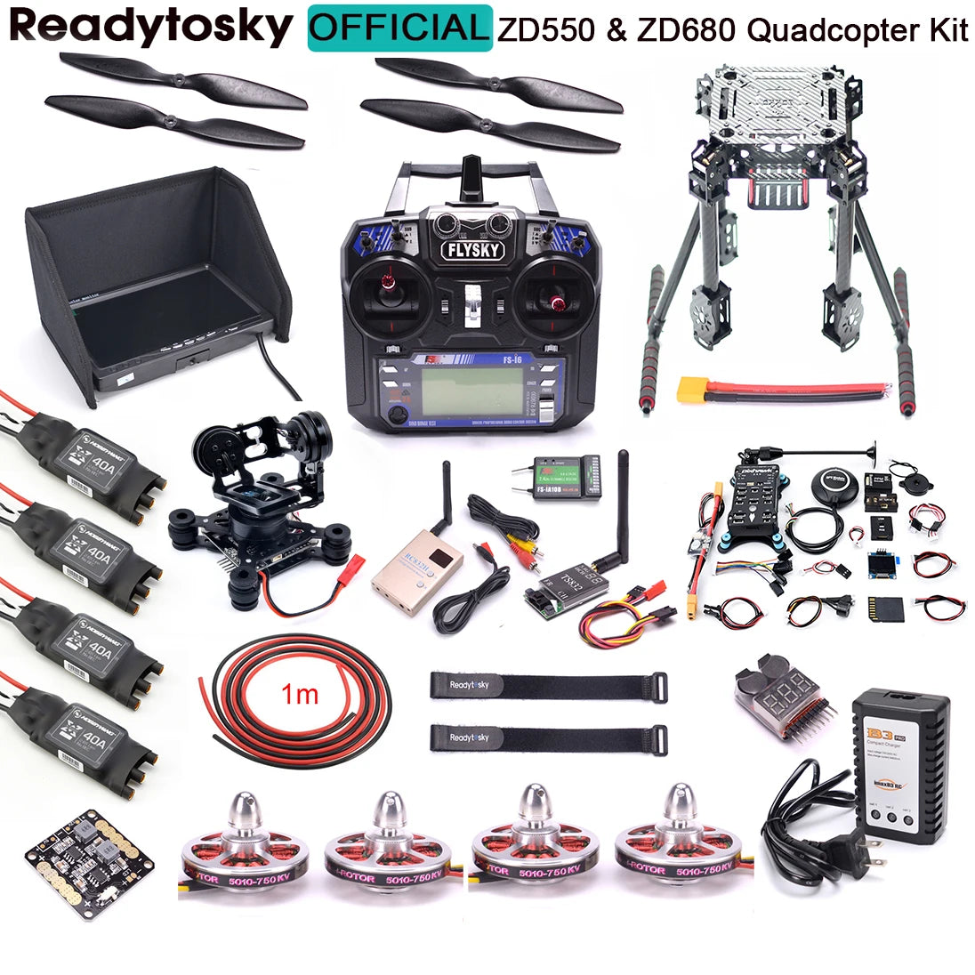 ZD550 550mm / ZD680 680mm Carbon Fiber Quadcopter, Readytosky FS-16 Readyt * Im Rcoayt 5010-750