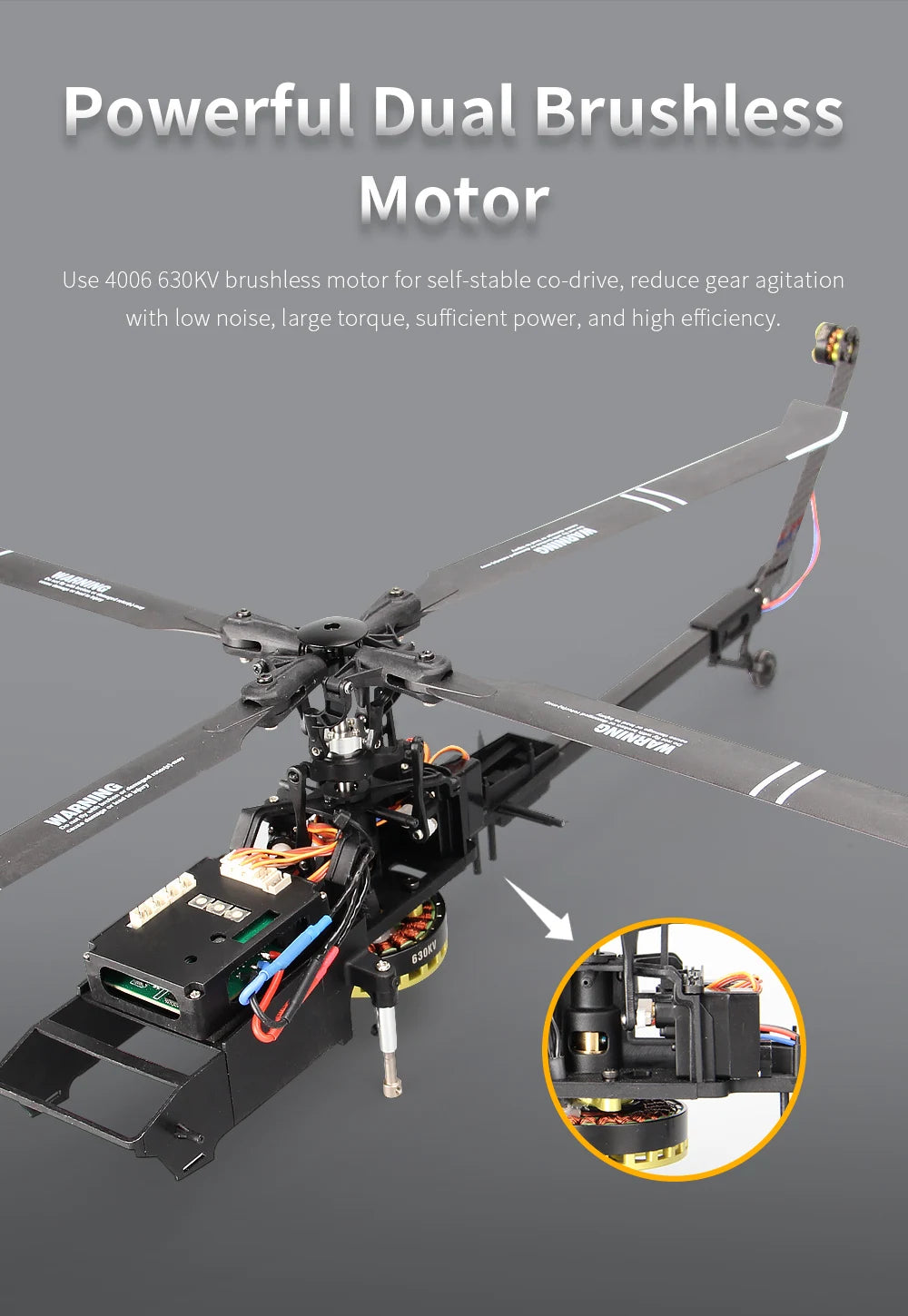 F09 6-Axis RC Helicopter, powerful dual brushless motor for self-stable co-drive, reduce gear agitation