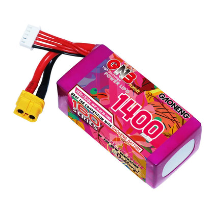 GNB 4S 14.8V 1400mAh 160C/320C Lipo Drone Battery, GNB 4S Lipo drone battery with 1400mAh capacity, 160C/320C discharge rates, XT60 connector, and 14.8V voltage.