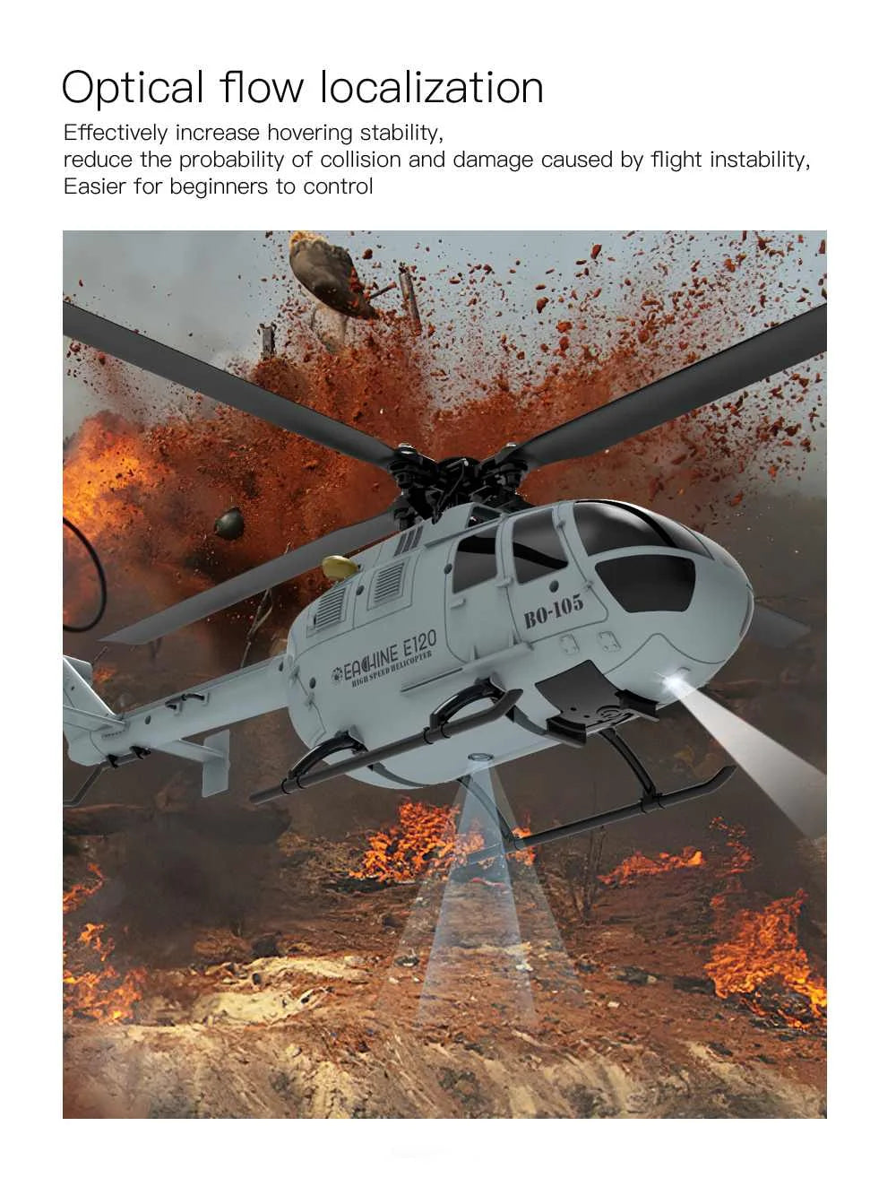 Eachine E120 RC Helicopter, Optical flow localization Effectively increase hovering stability, reduce the probability of collision and