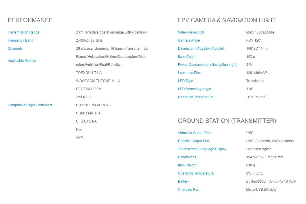 SIYI VD32 Remote Controller, FPV CAMERA & NAVIGATION LIGHT Transmission Range 2 Km