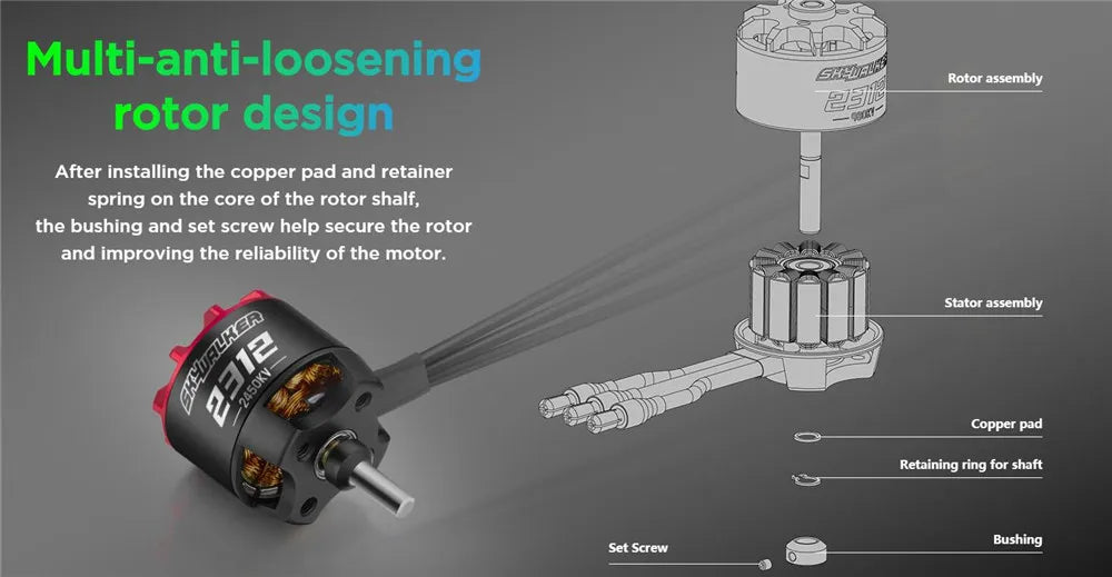 Original Hobbywing SkyWalker 2312 2316 2320 Brushless Motor For Rc Airplane / fixed-wing 10 the copper pad and retainer spring on the core of the rotor shalf;