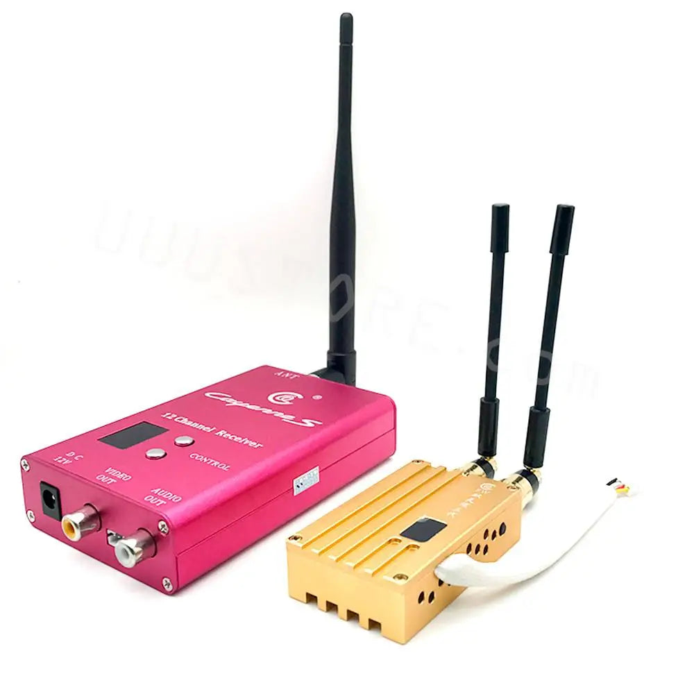 1.2G 8W 6CH VTX 12CH VRX - High Power Wireless Analog Video Transmitter 12CH Receiver FPV Transmission System for RC Models UAV Airplane FPV Drone 9 1.2G 8W 6CH VTX 12CH VRX, remember to install the antenna before powering on, otherwise the transmitter will not work .