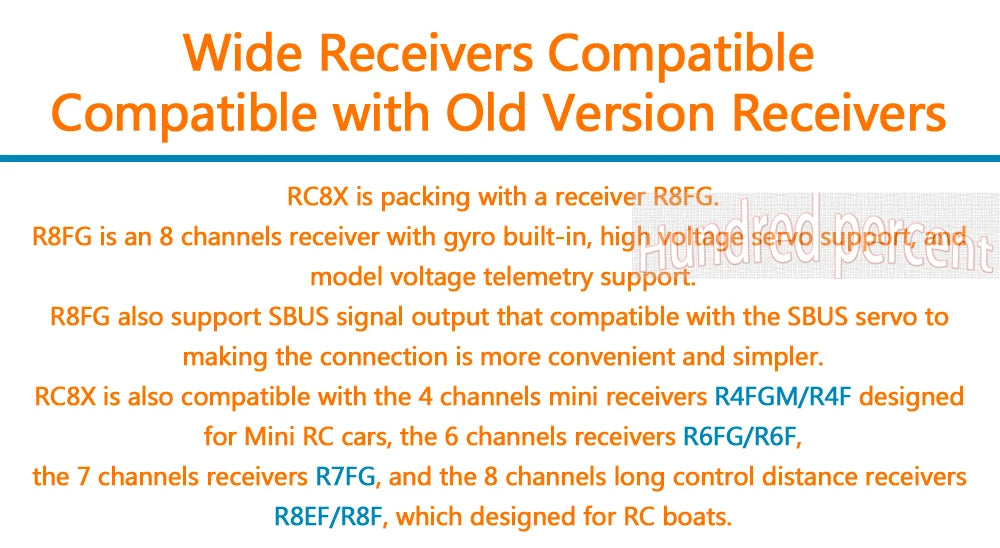 Radiolink RC8X 2.4G 8 Channels Radio Transmitter, RC8X is also compatible with the 4 channels mini receivers RAFGM/RAF