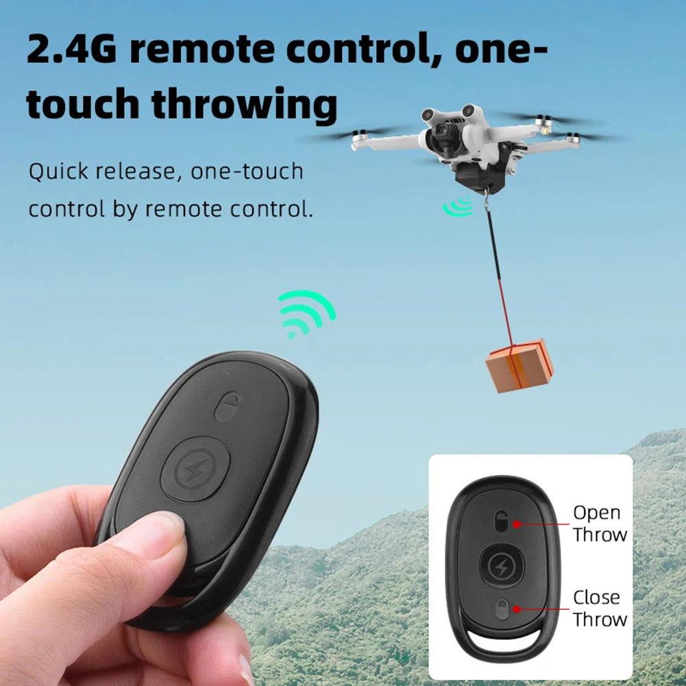Drone Drop System / Drone Thrower , 2.4G remote control, one-touch control by remote control: Open Throw Close Throw 