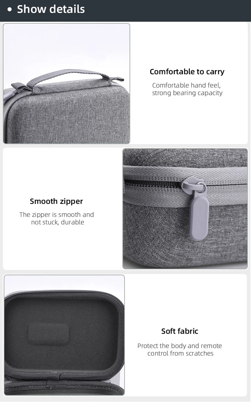 Storage Bag for DJI Mini 3 Pro, details Comfortable to carry; strong bearing capacity Smooth zipper The zipper is smooth and not stuck,